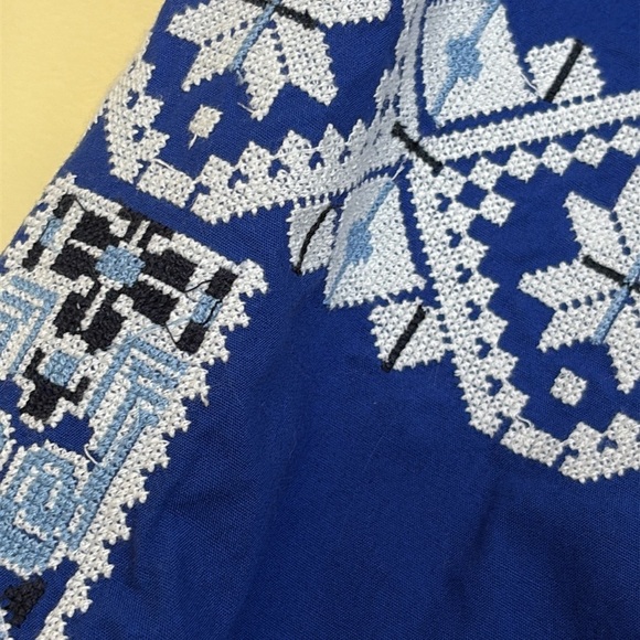 Crown & Ivy | Blue Embroidered Split Neck Tassel Tie Long Sleeve Bohemian Top M - Picture 6 of 16